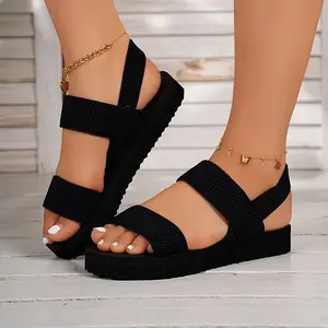 [Summer elastic flat slippers] Women's Flat slippers summer elastic band flat slippers women's thick sole slippers fashionable outdoor slippers Shoe Footwear