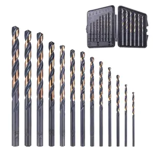 13 count Cobalt Drill Bit Set 1/16"-1/4", 135  Tip HSS with Black and  Finish with Storage Case, Twist Jobber Drill Bit Kit for Cast Iron, Hard Metal, Stainless Steel, Plastic and