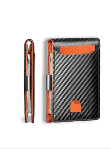 Men's Slim Carbon Fiber Wallet with Microfiber Lining, Casual Style, Business Fashion Wallet, Business Minimalist Bifold, Synthetic Leather Credit Card Holder, Multiple Slots, Zippered Cash Pocket, Pen Loop, Dry Clean, Suitable for Women