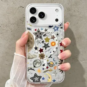 Celestial Stars Moon Aesthetic MagSafe Phone Case for iPhone 17 Pro Max 16 15 14 Plus 13 12 11 Air Plastic Clear Shockproof Camera Protection Impact-Resistant Soft Cover Trendy Gift Idea Durable Smartphone Casing Shell  TMCX260506013