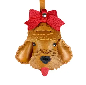 Leather Stitched Dog Bow Bag Charm - Leather Material Keychain, Luxury Stylish Fashion Accessory for Handbag, Wallet, Bag Charms