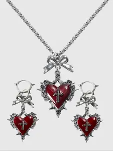 Punk Style Heart Shaped Pendant Necklace & Dangle Earrings, Fashion Jewelry Set for Party, Daily Clothing Decor, Trendy All-match & Exquisite Jewelry for Birthday Gift