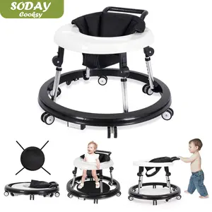 Baby Walker Foldable with 9 Adjustable Heights, 6-12 Months  Baby Walkers, with Wheels Portable Anti-Rollover,New year Day gift Floorwalker,Rolling portable design,Valentine's Day gifts