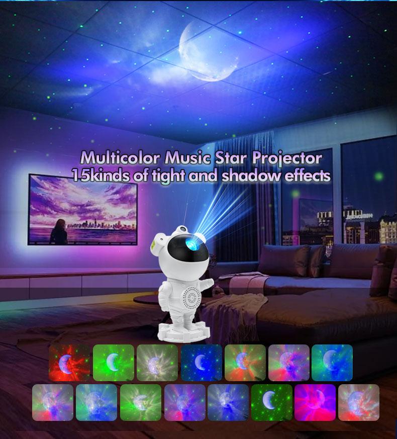 Galaxy Astronaut Projector Lamp with Bluetooth Music Speaker Timer Nebula Star Space Projector Night Light for Kids Gift Home Decor White Noise Room Remote Control
