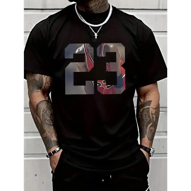 Men's Tropical Cotton Graphic Printed T-Shirt - 23 Design, Fitted Short-Sleeve Round-Neck Streetwear Tee, Comfortable Breathable Fabric, True Size, Machine Washable, All-Season Menswear Top (COD Available)