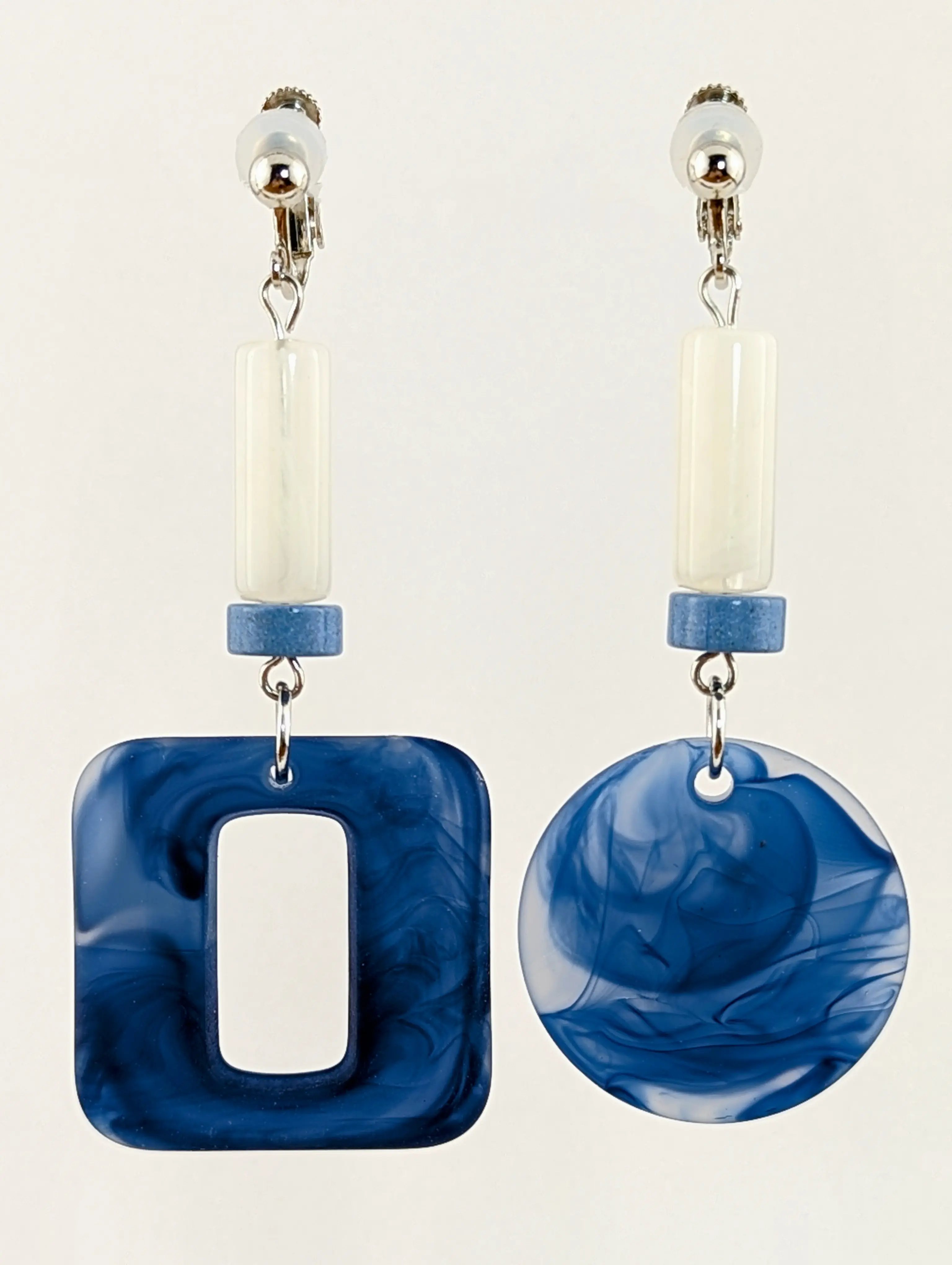 Indigo Swirl Mismatched Drops Clipon Earrings