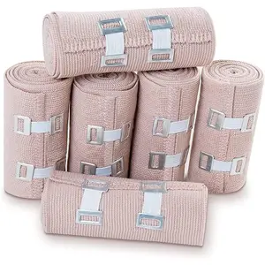 OBTANIM 6 Rolls Elastic Bandage Wrap with 12 Extra Clips, 6 Inch X 15ft Compression Bandage Stretch Tape for Medical, Athletic Sport, Wrist, Arm, Leg Sprains, Calf, Ankle & Foot