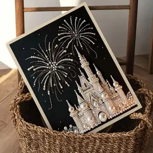 Pearl Castle Fireworks Artwork Theme DIY Handmade Rhinestone Sticking Creative Art Painting Suitable for Bedroom Decoration, Living Room Hanging, Room Embellishment, and Artwork