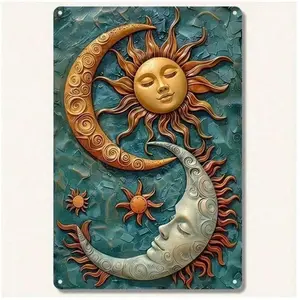 Aluminum Sun and Moon Wall Art 8x12 Inch Celestial Boho Bedroom Decor Vintage Metal Sign for Home Office Indoor and Outdoor Use Decoration