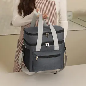 Double Layer Lunch Bag, 1 Count Durable Insulated Bag, Multifunctional Waterproof Lunch Bag, Outdoor Picnic Preservation Bag, Crossbody Style Ice Pack Bag