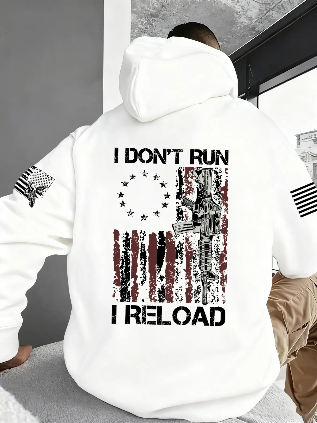 Men's Thick Long Sleeve Loose Hoodie Sweatshirt, Graphic Print Hoodie, Flag Print Casual Sportswear, Comfortable Outdoor & Daily Wear for Fall Winter Seasons