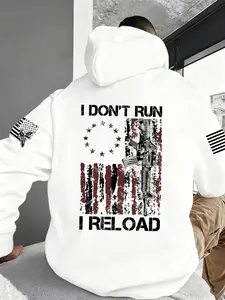 Men's Thick Long Sleeve Loose Hoodie, Graphic Print Hoodie, Flag Print Casual Sportswear, Comfortable Outdoor & Daily Wear for Fall Winter Seasons