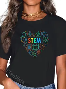 100% Cotton Unisex STEM Heart - Science, Technology, Engineering Math Teachers T-Shirt Vingate Printed Casual Round Neck T shirt