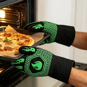 Barbecue Fireproof Gloves Heat Resistant Up To 1472°F Non Slip Silicone Oven Gloves 13.5 Inches Kitchen Safety Cooking Frying Mites