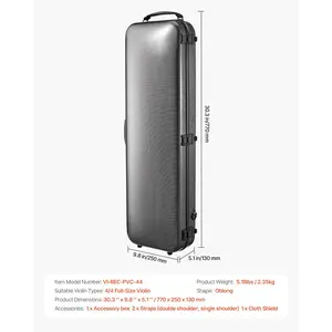 VEVOR 4/4 Full Size Violin Case, Built-in Hygrometer, Lightweight Portable Travel Carrying Bag, with Plush Lining, Shoulder Straps, Anti-Scratch, Professional Oblong Shape, for Violin, Black