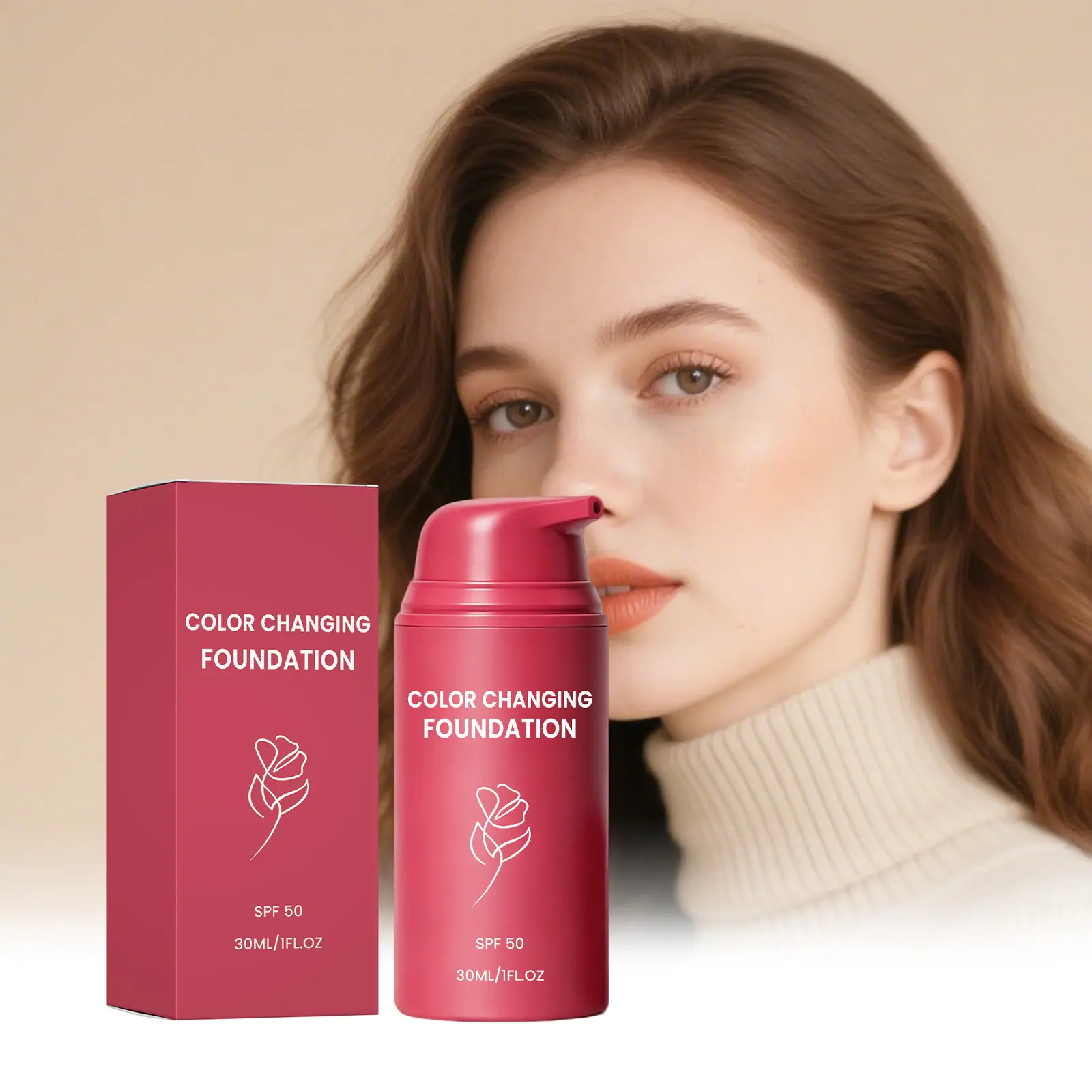 Natural Shade Temperature-Changing Foundation, Makeup Concealer with Delicate, Lightweight Texture, Non-Caking, Easy-to-Apply, Beginner-Friendly