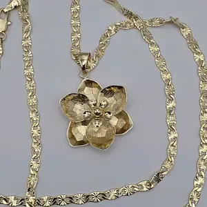 Flower beautiful Style Chain 24"inches fancy piece gold-plated 14k