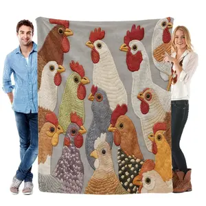 Cute Colorful Hen Pattern Flannel Blanket - Ultra Soft Plush Flannel Throw for Living Room & Bedroom, Whimsical Farmhouse Home Decor, Perfect Birthday Gift for Women & Kids