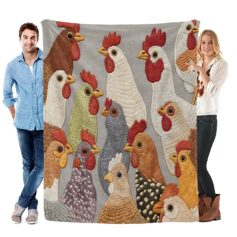 Cute Colorful Hen Pattern Soft Fleece Flannel Blanket - Ultra-Soft Plush Throw for Living Room, Whimsical Farmhouse Home Decor, Perfect Birthday Gift for Women, Soft Fleece Blanket
