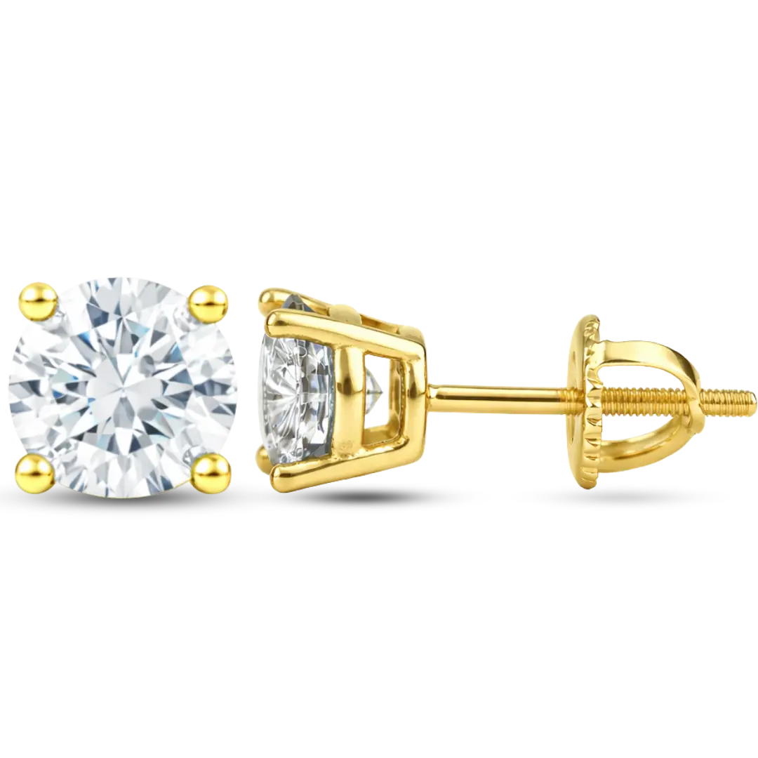 Moissanite Stud Earrings Solid 925 Sterling Silver in 14K Gold
