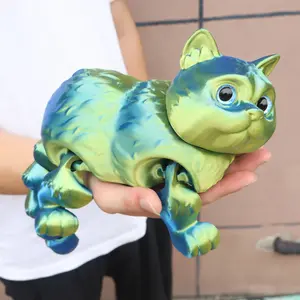 3D Printed Short Hair Cat Statue Figurine, Home Decor with Realistic Eyes, Moving Tail, Jointed, Articulating Animal Figurines, Decorative Figurines, Christmas Gift, Desktop Decoration