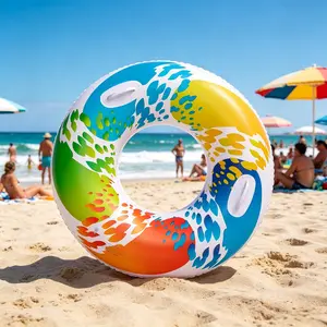 Colorful Gradient Print Inflatable Swim Ring, Pool Float with Handles, Durable Water Float for Pool, Beach & Summer Activities