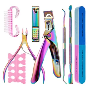 Single-Edge Cuticle Nipper & Pusher Set, Rainbow Titanium Coating, Professional Manicure & Pedicure Tools, Essential Nail Care Kit, Manicure Supplies