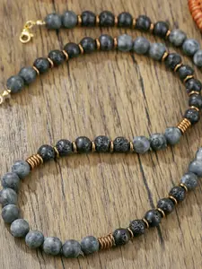 Men's Energy Boost Trendy Beaded Necklace, Flash Stone Volcanic Rock Pendant, Holiday Style Beryl Long Chain Jewelry, Beaded Pendant Necklaces