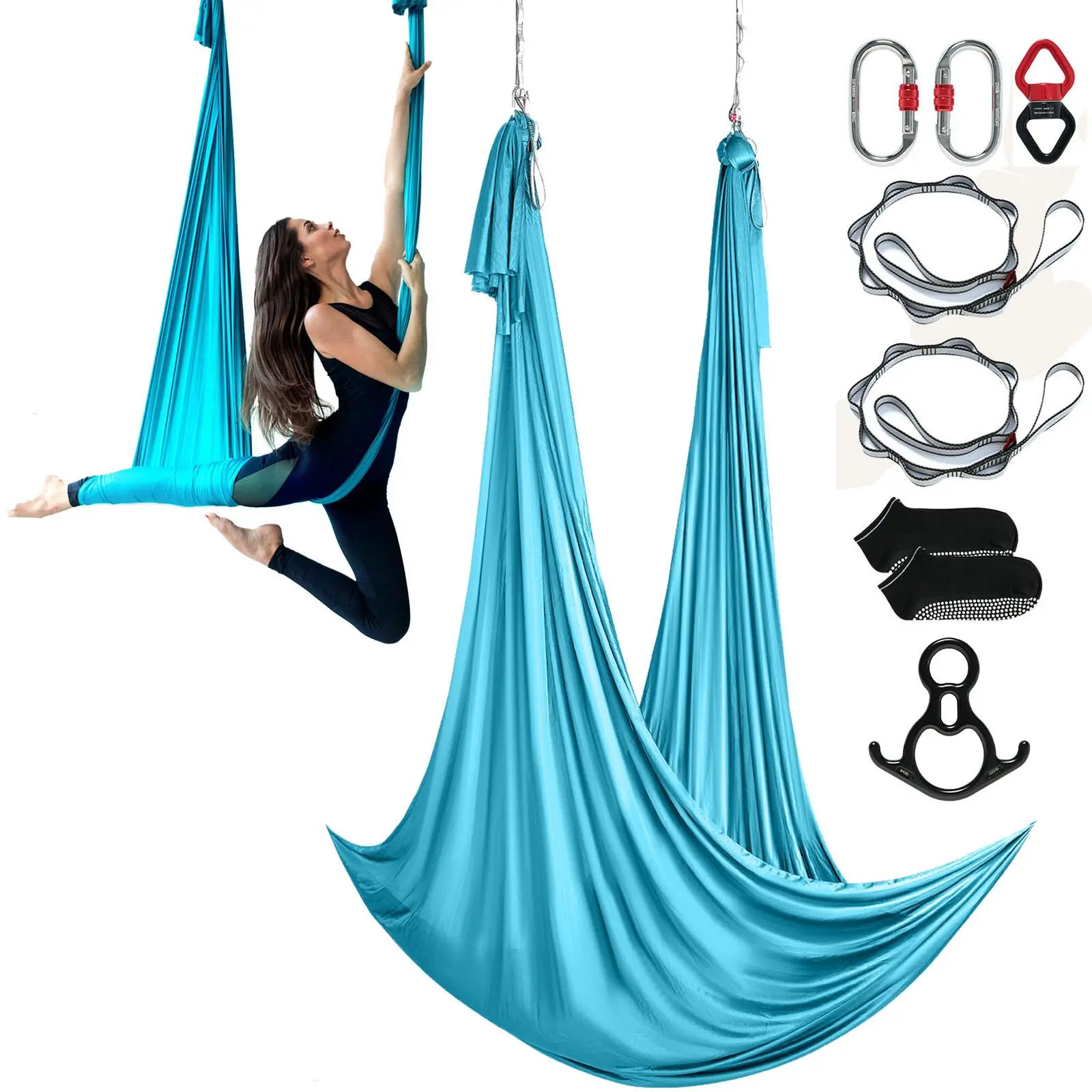 VEVOR Aerial Silk & Yoga Swing,  11 Yards, Aerial Yoga Hammock Kit with 100gsm Nylon Fabric, Full Rigging Hardware & Easy Set-up Guide, Antigravity Flying for All Levels Fitness Bodybuilding, Blue#BackToSchool