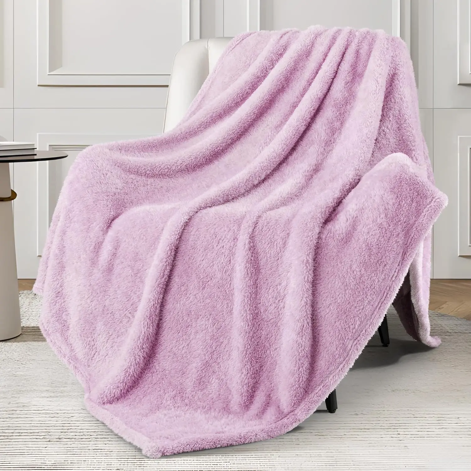 Plush Fuzzy Extra Large Wrinkle Resistant Throw Blanket - Super Fluffy, Warm for Couch, All Seasons Use (50x70 in, Light Purple)