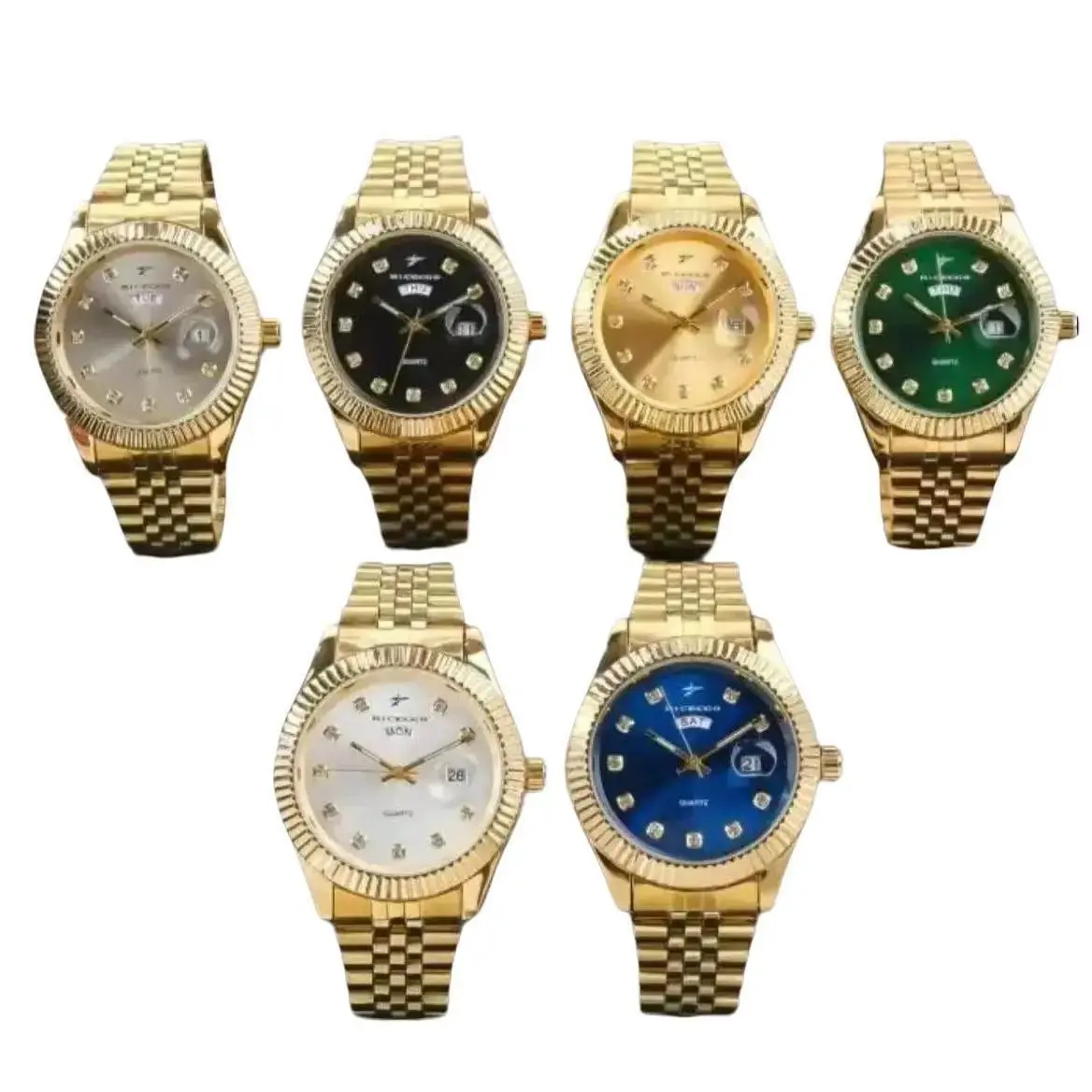 Gold Tone Watches with Diamond Accents and Multiple Dial Colors for Men and Women