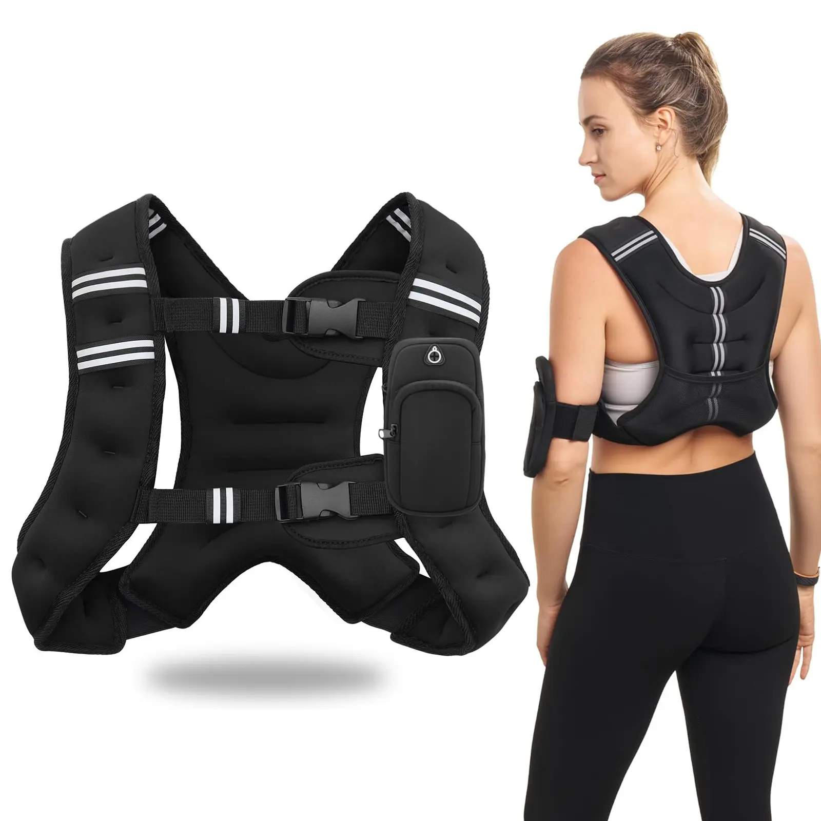 Weighted Vest with Adjustable Weight Options (8lbs-25lbs Including 12lbs), Detachable Phone Pouch for Men, Ideal for Running, Cardio Workouts to Stay Connected During Training
