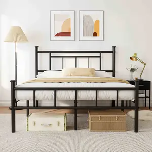 Bed Frame with Headboard and Footboard ,Heavy Duty Metal Iron Structure,No Box Spring Needed,No Squeak,Double Beds for Couples, Families