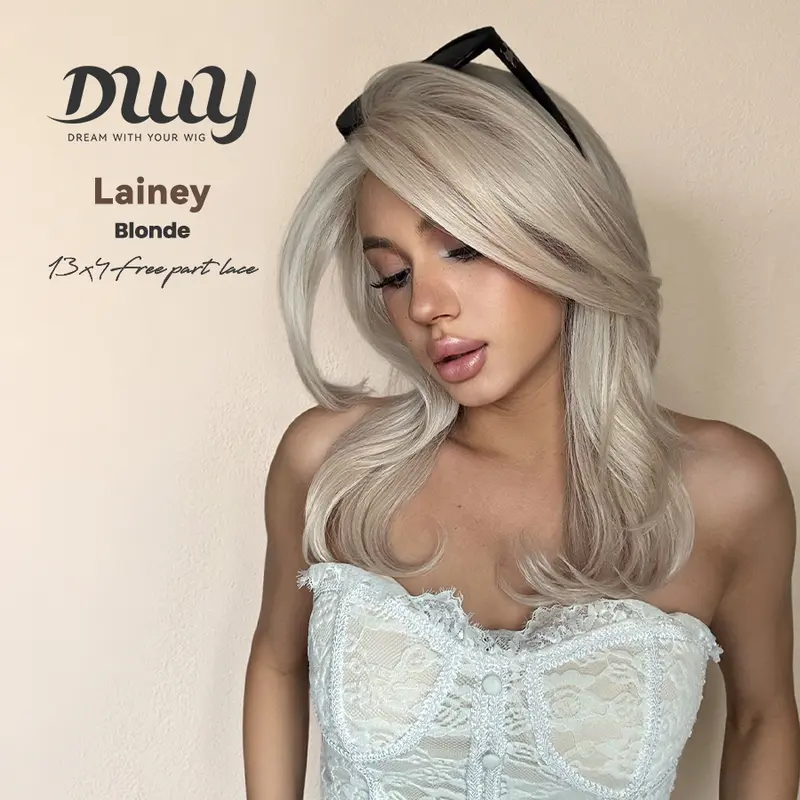 Lainey - DWY 13×4 Free Parting Hand -Tied Top Middle Length Light Brown with Highlights Glueless Synthetic Wig for Women 18 Inches