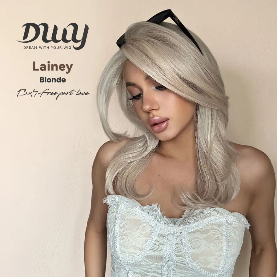 Lainey - DWY 13×4 Free Parting Hand -Tied Top Middle Length Light Brown with Highlights  Glueless Synthetic Wig for Women 18 Inches