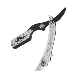 Professional and Personal Straight Edge Razor Stainless Steel Engraved Folding Handle