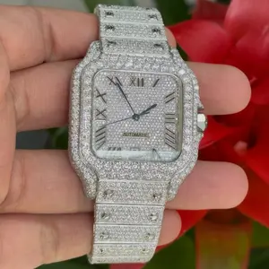 Metal Stainless Steel Automatic Movement 41mm 26 Carat Moissanite Watch with Glass Dial Window & High-Quality Diamonds