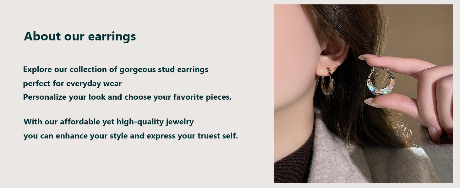 Swyii Unique Abalone Shell Accent Ear Huggies, Accessories Women, Non Tarnish, Holiday Haul Deals, Gift for her, Holiday Gift, High Quality Earrings, Party Glam, Spring Refresh, Easter