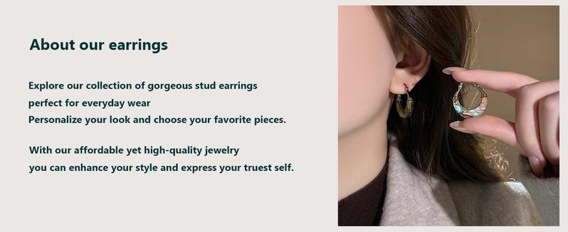 Swyii Unique Abalone Shell Accent Ear Huggies, Accessories Women, Non Tarnish, Holiday Haul Deals, New Year Stuffers, Gift for her, Holiday Gift, High Quality Earrings, Party Glam