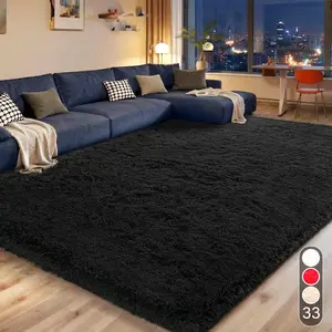 Living Room Rugs Bedroom Rugs, Ultra-Soft Plush Fluffy Shaggy Area Rug, Washable Non-Slip Soft Carpet with 4 Free Rug Grippers, for Kids Room Nursery Dorm Playroom Pet Friendly Modern Home Decor, Multiple Sizes 4x6 5x7 6x9 8x10 9x12 10x14, Black Rug