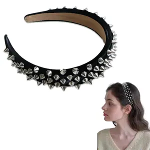 Spike Headband Punk Studded Goth Headbands Spiked Gothic Hair Band Accessories for Women, Rock Spiky Headpiece with Grommet Details Stylish Hair Band for  Party and Fashion
