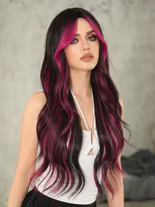 Women's 30 Inch Long Wavy Wig with Bangs, Glamorous Colorful Synthetic Hair for Parties and School, Perfect Mother's Day Gift, Glueless Wigs, Synthetic Material Wigs