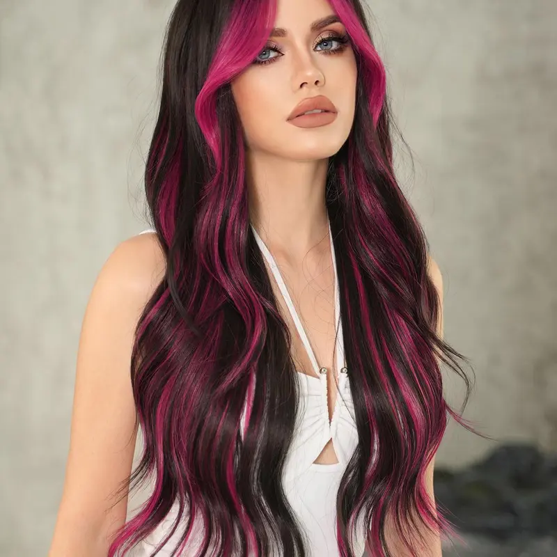 Women's 30 Inch Long Wavy Wig with Bangs, Glamorous Colorful Synthetic Hair, Synthetic Wavy Hairstyle for Parties and School, Perfect Mother's Day Gift, Glueless Wigs, Synthetic Material Wigs, Synthetic Fiber Wig, Party Wigs