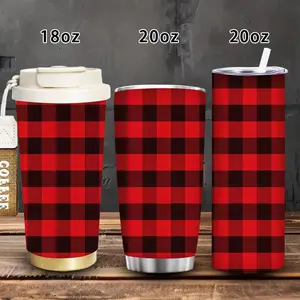 1pc 18oz/20oz red and black plaid pattern tumbler with lid and straw, classic checkered design, winter insulated travel mug, gift for women and men, ideal for Valentine’s Day, Easter, birthday gifts, iced/hot coffee cup