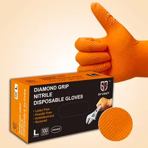 Orange Nitrile Gloves, 8 Mil Thick - Diamond Texture Disposable Heavy-Duty, Tear-Resistant