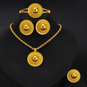 Gold Color Geometry Jewelry Set | Ethiopian Necklace, Ring & Earrings