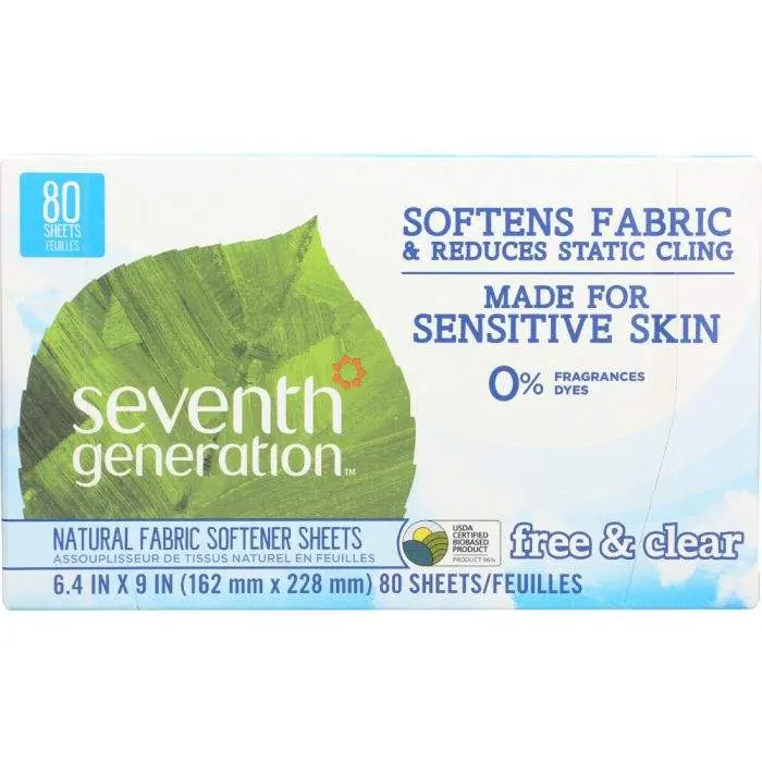 Natural Fabric Softener Sheets Free & Clear, 80 Sheets