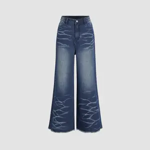 Cider [size 2-10] Denim Mid Rise Washed Raw Hem Wide Leg Jeans