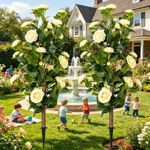 2-Pack 3FT yellow  Artificial Camellia Bushes, UV Resistant Lifelike Faux Flowers with Ground Spike, Zero Care Fake Floral Stems for Indoor Outdoor Patio Porch Decoration