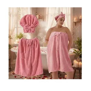 Plus Size Bath Skirt & Shower Cap, Bath Towel Wrap and Shower Cap Set Plus Size, Adjustable Women Comfortable Spa Bathrobe